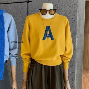 早秋穿搭保暖毛衣 女2025秋冬巨好看 亮色系字母提花长袖 针织衫