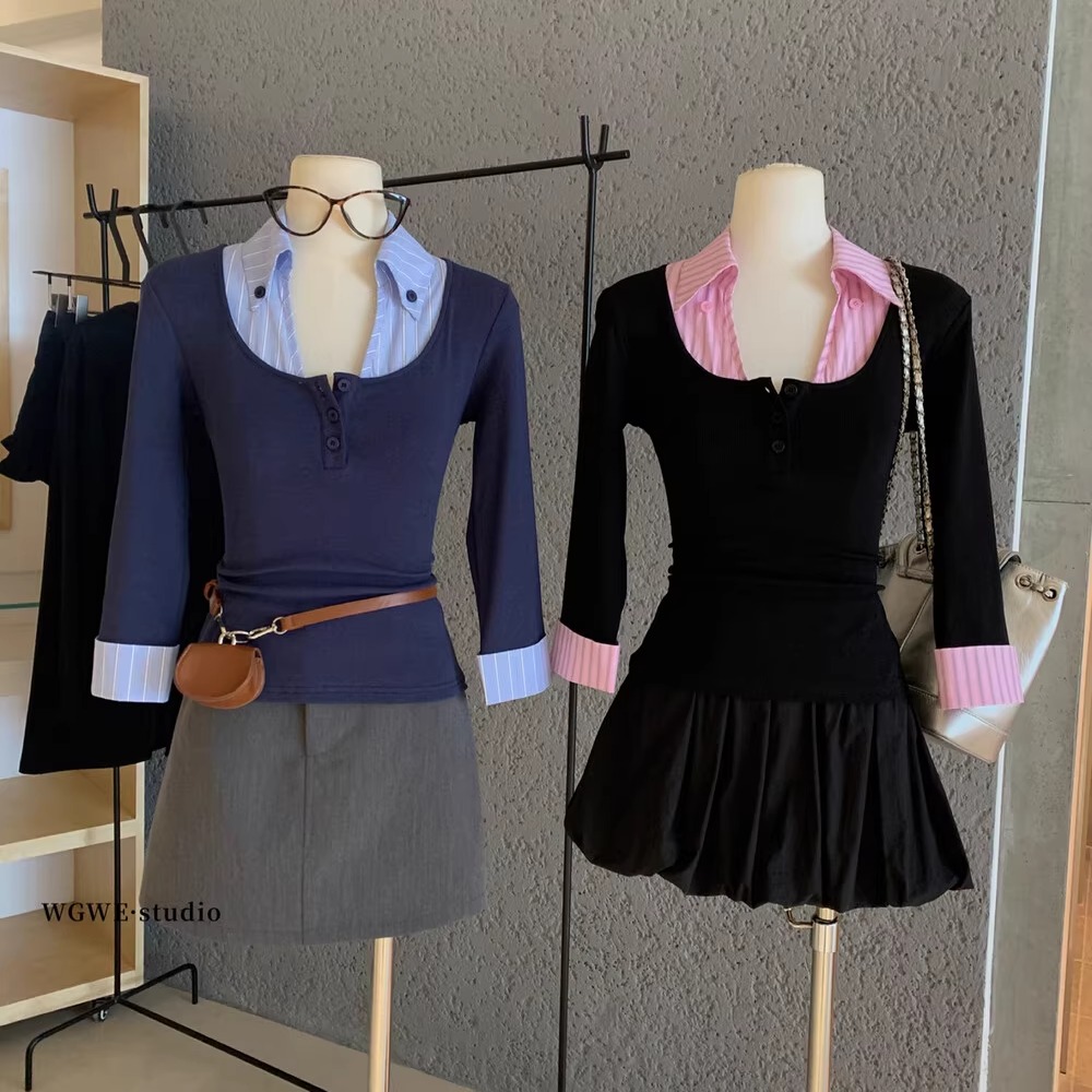 首尔女高~polo领长袖针织衫女