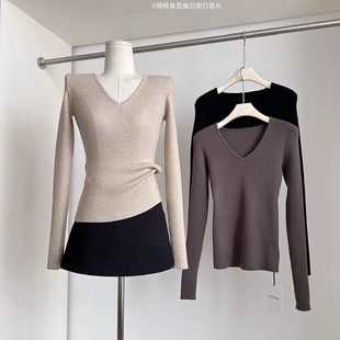 毛衣打底衫 质感绝美气质V领针织衫 显瘦长袖 秋冬穿搭修身 上衣 女装