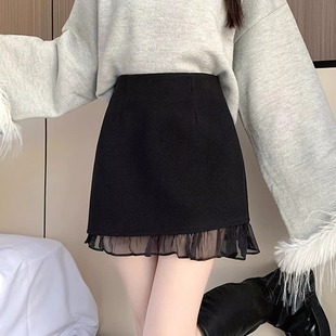 毛呢半身裙包臀裙女秋冬超好看冬装 小个子百搭通勤呢子一步短裙
