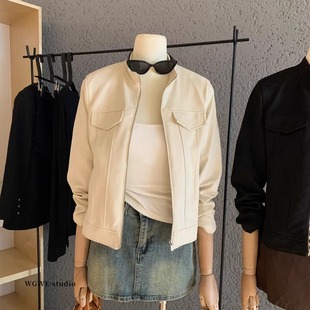 立领针织卫衣夹克女装 显瘦短款 早秋冬季 修身 外套上衣 巨好看 美式