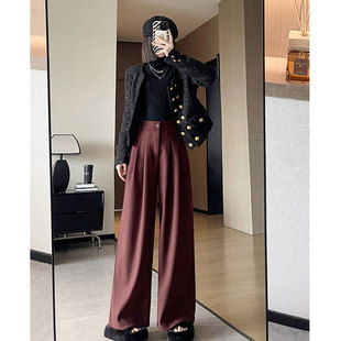 子直筒拖地长裤 女秋高腰呢子休闲裤 阔腿裤 深冬独特超好看毛呢西装