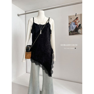 韩系蕾丝拼接叠穿吊带背心女长款2026春季新款设计感百搭打底上衣