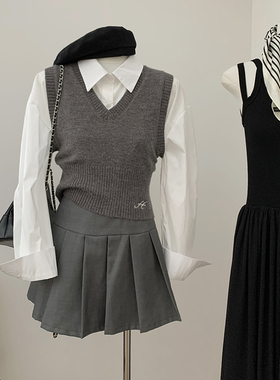 v领毛衣女春秋新款2024慵懒高级短款学院风马甲无袖针织衫