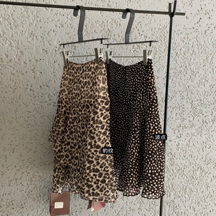 豹纹印花显瘦雪纺鱼尾裙女秋季 气质洋气荷叶边半身裙 复古气质新款