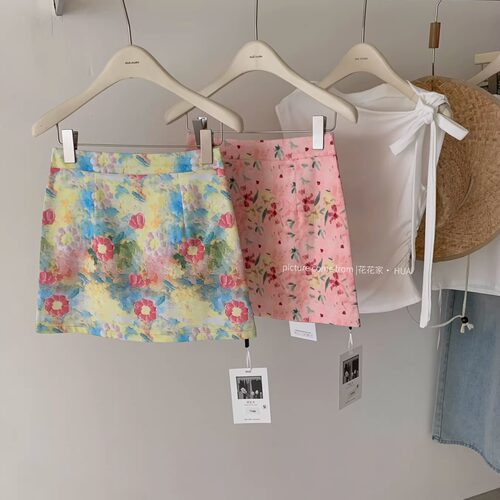 彩色油画半身裙小个子碎花包臀裙