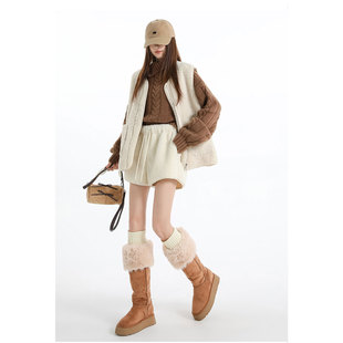 今年流行超火裤 靴裤 子 女外穿小个子高腰a字休闲阔腿裤 羊羔绒短裤