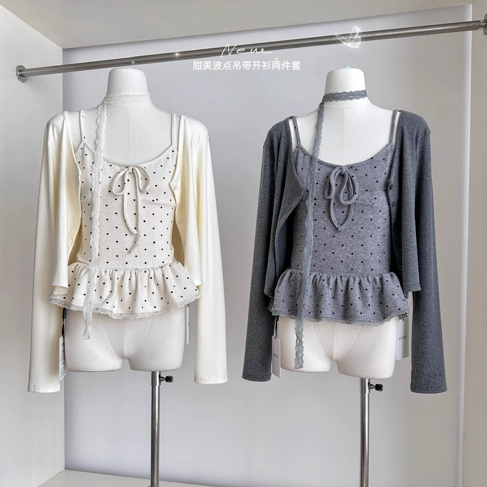 姐系贵感套装外套+内搭波点吊带