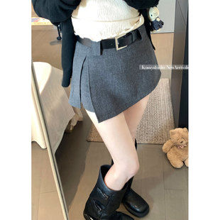 韩系侧开衩a字半身裙灰色西装裤靴裤女2026春夏高腰防走光短裙子