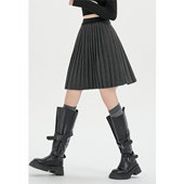 花边半身裙高腰防走光灰色毛呢百褶裙冬季 中裙子 a字西装 新款 韩版