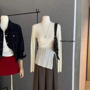 绝美巨好看白色打底衫 韩系复古纯欲镂空长袖 T恤气质女秋内搭修身