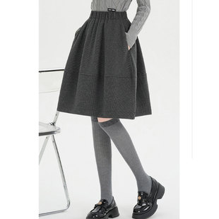 学院风千鸟格蓬蓬毛呢半身裙格子长短裙女春季 高腰百搭A字裙 新款