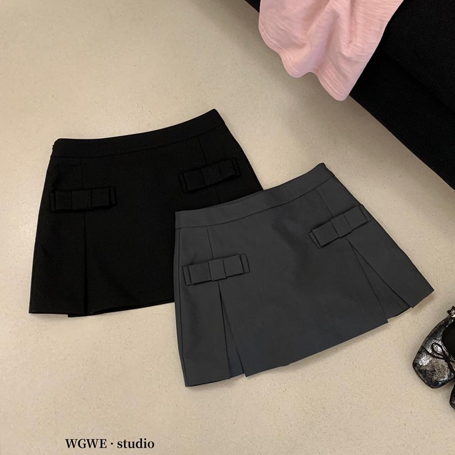 蝴蝶结高级设计感灰色半身裙裤女