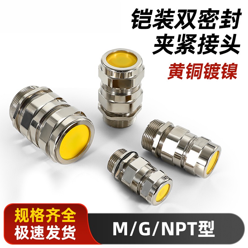 有证铠装防爆格兰头双密封金属电缆防水接头船用填料函双压盖黄铜