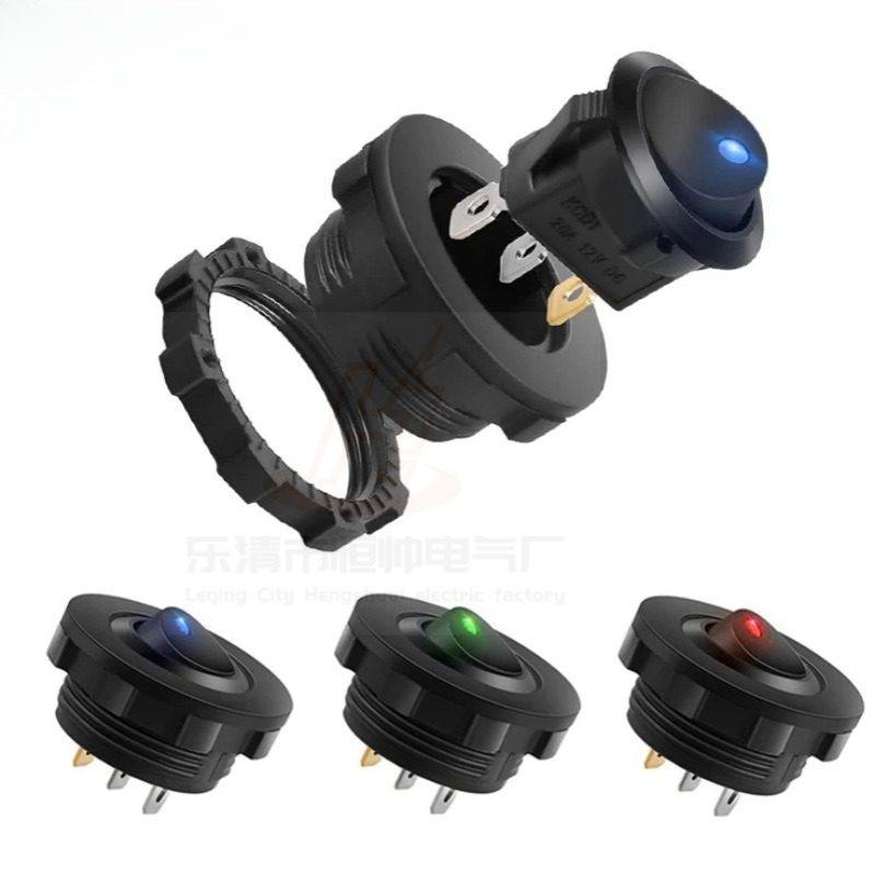 12V猫眼汽车开关圆形摇杆拨动LED开关3针12V20A防水汽车仪表开关