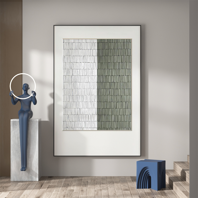 牛油果绿纸片抽象入户玄关装饰画 画样板间客厅高级感巨幅落地挂图片