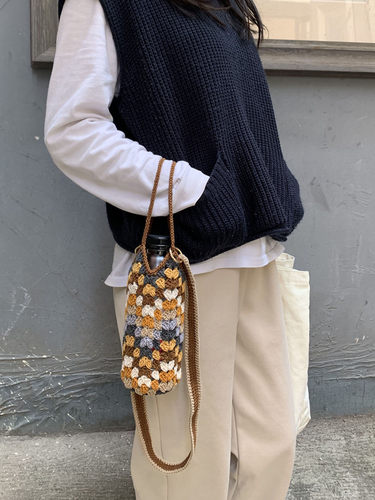 祖母格水壶包杯套材料包送视频钩针工具DIY9股棉麻线手工编织袋