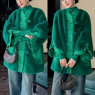 中国风皮草外套女水貂绒大衣时尚 仿皮草外套 加厚毛毛棉服抖音新款