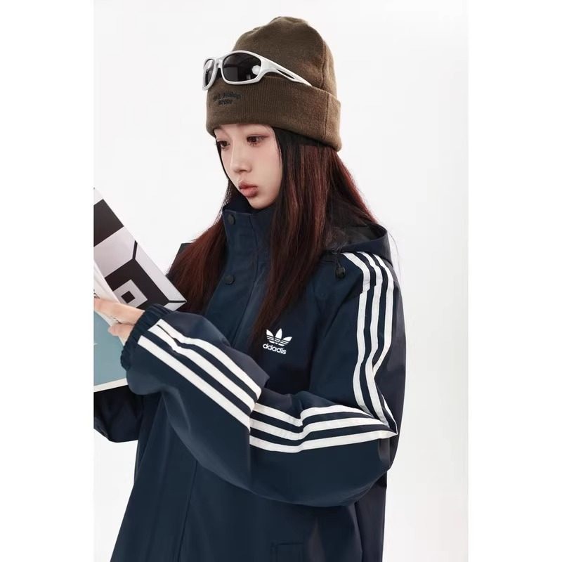 三条杠运动风衣外套女春秋新款宽松大码休闲夹克衫情侣装上衣男潮