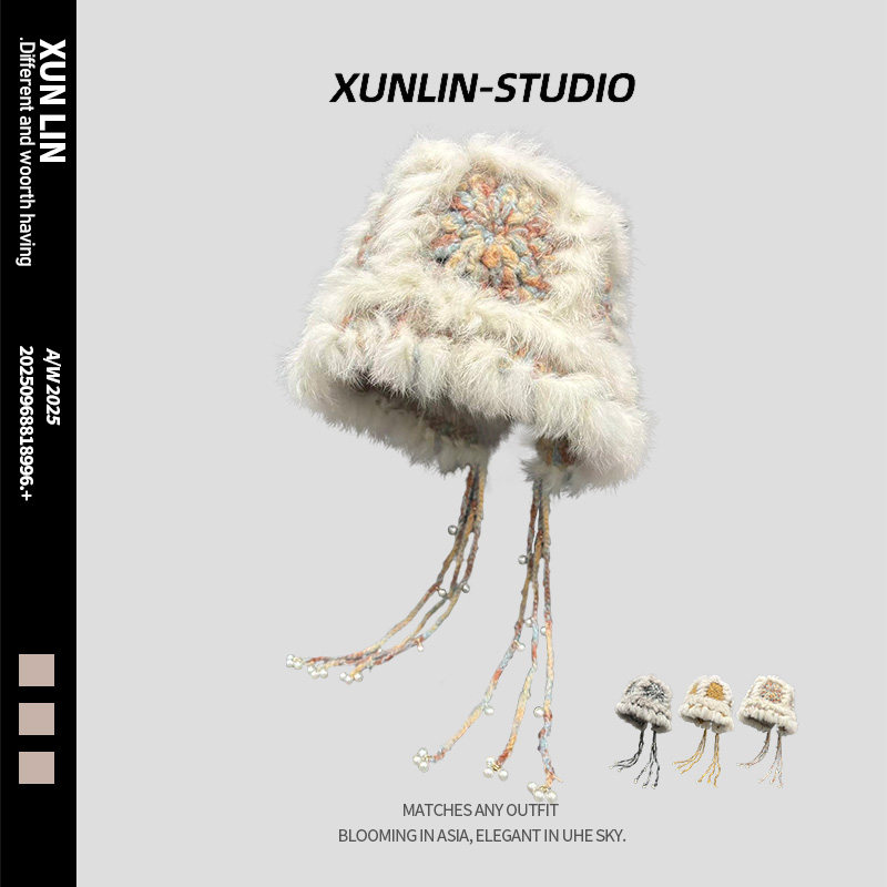 毛绒兔毛混纺开叉针织护耳帽子女冬季保暖百搭珍珠辫子流苏盆帽,服饰配件/皮带/帽子/围巾,帽子,淘宝优惠券,粉丝福利购,淘宝优惠卷