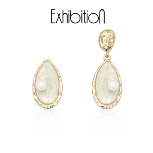 EXHIBITION览物馆  长款不对称珍珠耳钉无耳洞耳夹女高级感冷淡风