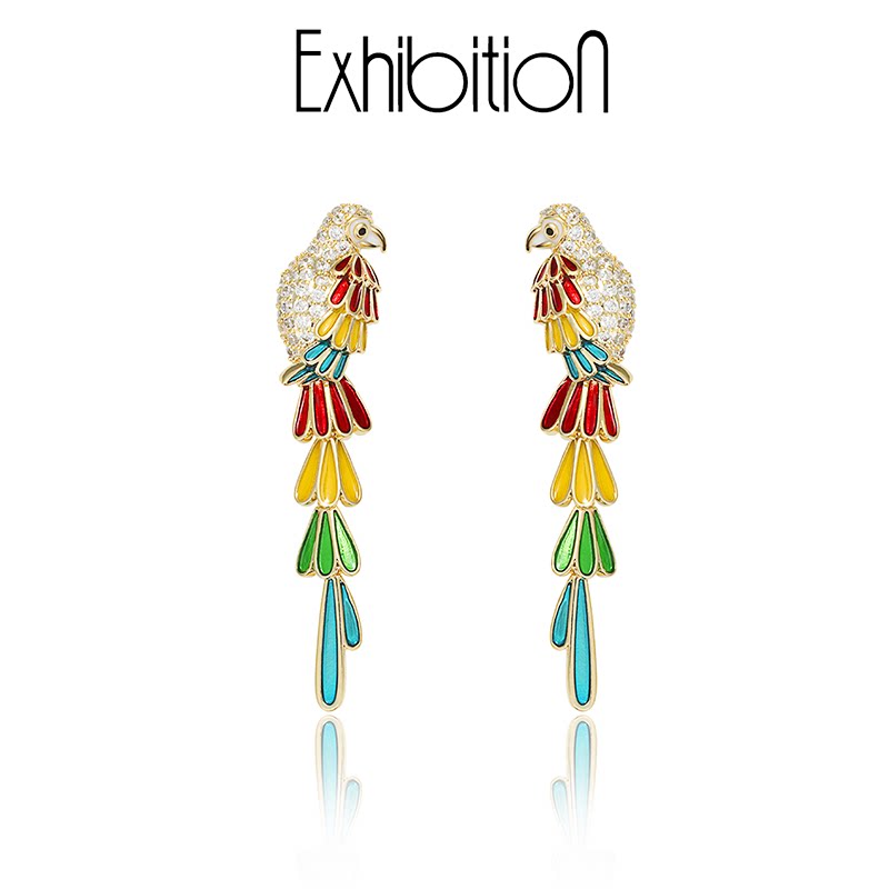 Exhibition/览物馆鹦鹉耳钉流苏简约耳坠长款银针耳夹无耳洞耳饰