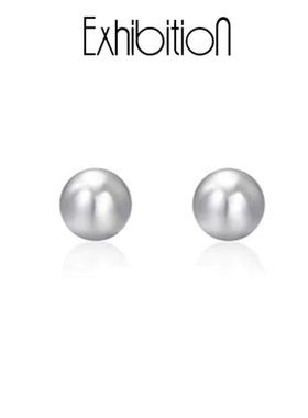 Exhibition/览物馆法式复古亚麻灰珍珠耳钉女轻奢高级感气质耳环