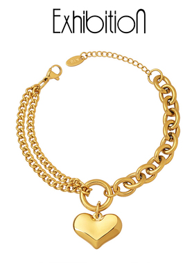 Exhibition/览物馆金色复古爱心手链女ins小众设计时尚简约手饰
