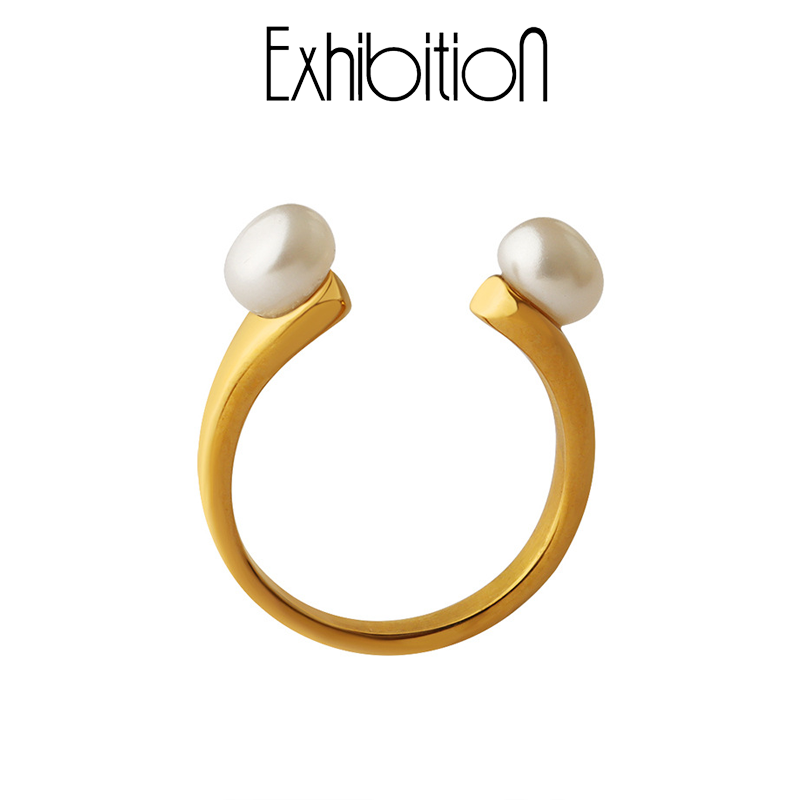 Exhibition/览物馆个性轻奢不褪色时尚双珠戒指女天然淡水珍珠