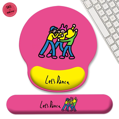 可爱卡通舞蹈撞色鼠标垫护腕套装