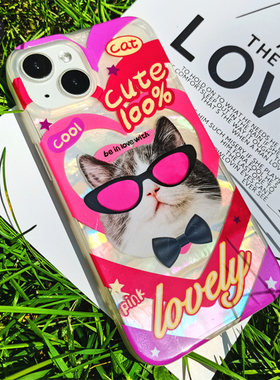 SKS墨镜猫咪原创手机壳双层贝壳纹适用苹果16iPhone1514promax华为P70pura70ultraMate60pro新款