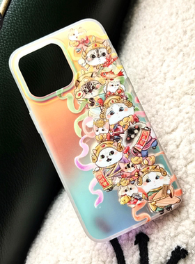 SKS猫G双层镭射金光手机壳财神小猫适用苹果16iPhone1514promax华为P70pura70ultraMate60pro新款