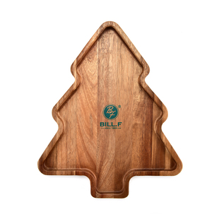 牛排餐盘木质家用木盘圣诞树西餐披萨托盘大号野餐露营便携相思木