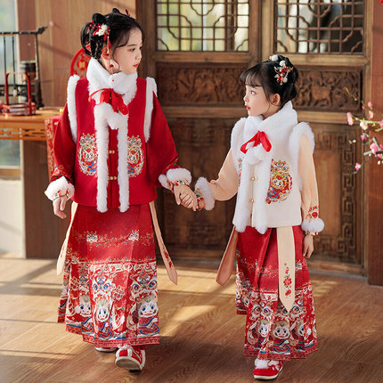儿童汉服女童拜年服加厚中国风唐装日常喜庆年服秋冬套装拜年服