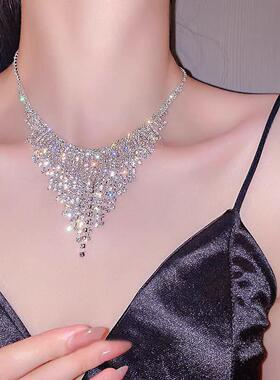 闪钻夸张气质流苏满钻项链女轻奢高级感锁骨链婚纱晚礼服配饰颈链