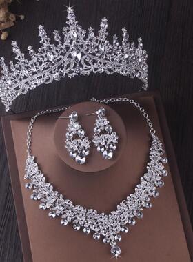 高端新款奢华新娘饰品结婚水晶套链生日王冠婚纱皇冠头饰项链耳环