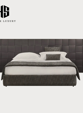 HEISHE Jaipur编织宽屏床头层真皮意式极简双人床主卧黑色像素床