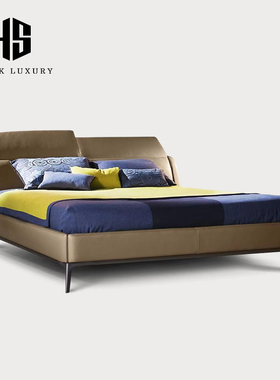 HEISHE Cassiopee双人真皮床主卧室落地意式极简床头可调节皮艺床
