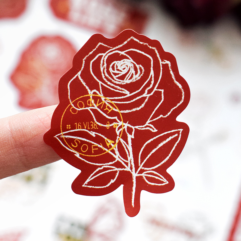 玫瑰花复古贴纸七夕情人节礼物封口贴礼品袋装饰贴画浪漫欧式图标