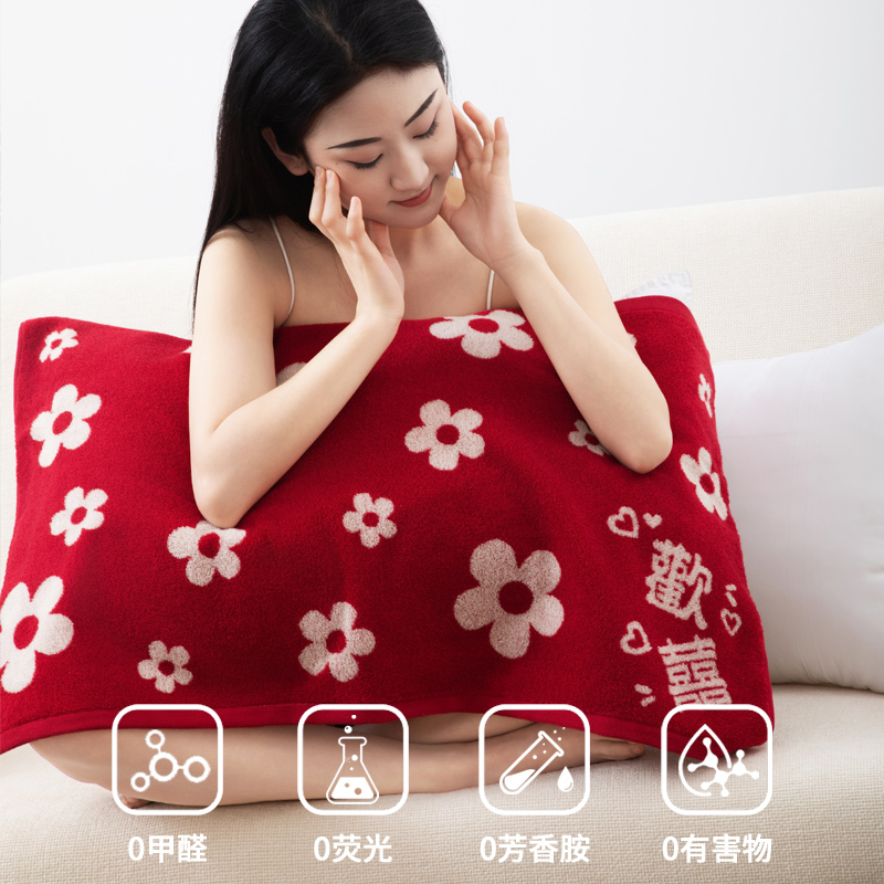 KING SHORE/金号婚庆枕巾红色高档结婚大红情侣纯棉一对全棉