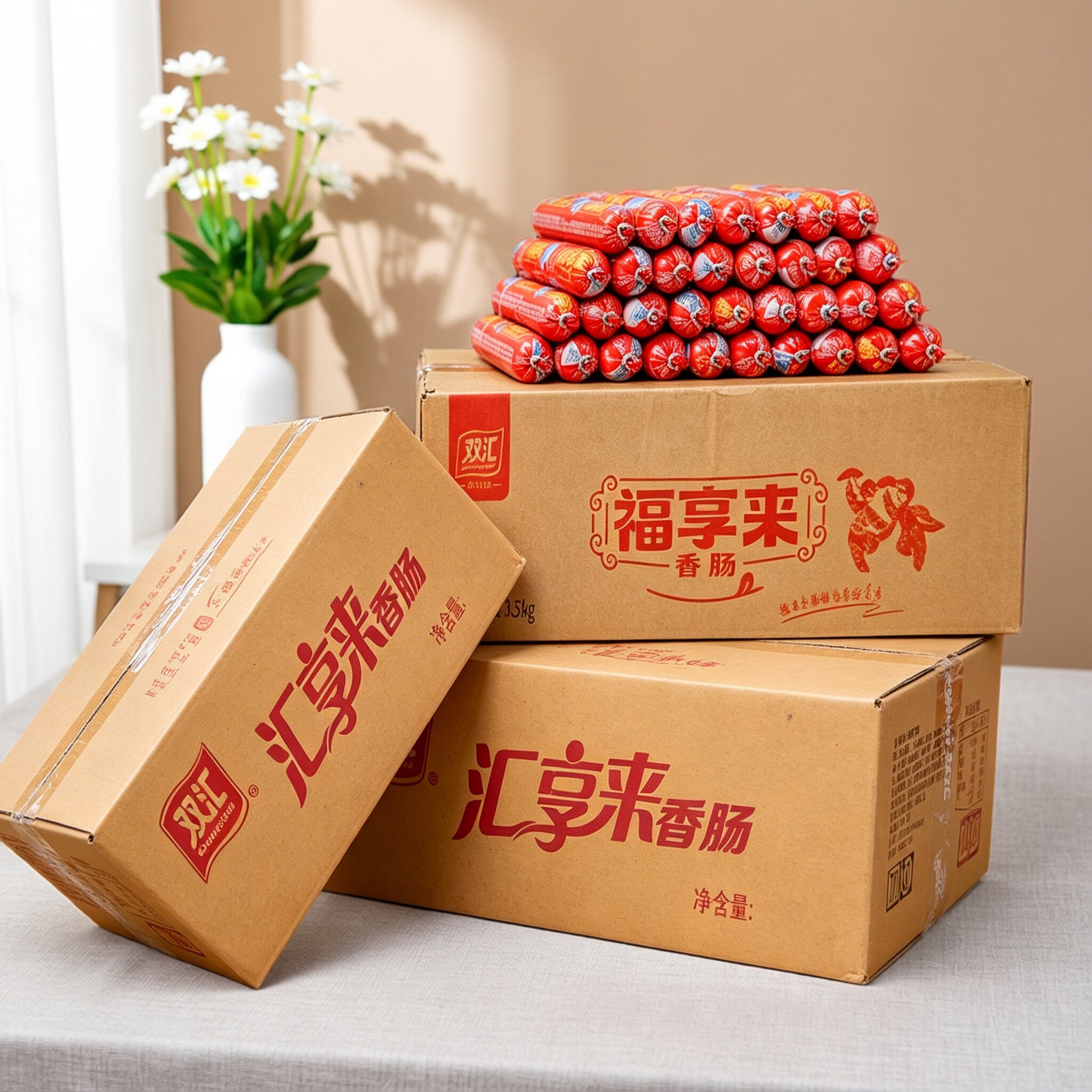 福享来整箱50根批发双汇火腿肠汇享来油炸蒸煮淀粉肉肠香肠火腿肠