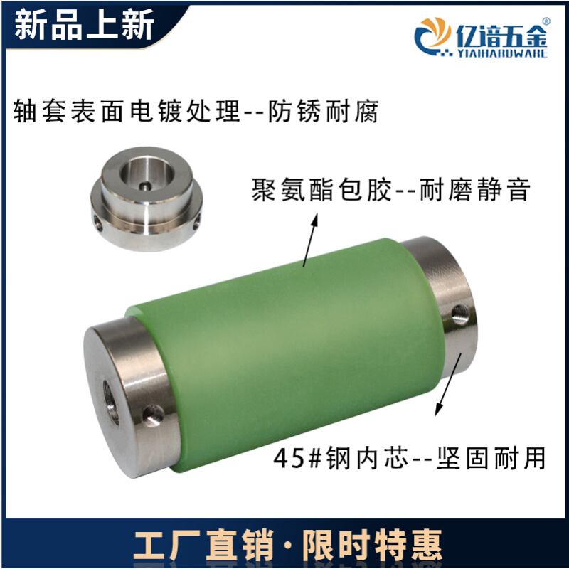 聚氨酯轴套主动轮流水线驱动轮带顶丝胶轮PU耐温耐磨滚筒铁芯包胶