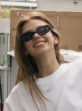 欧美辣妹御姐黑色椭圆小框太阳镜