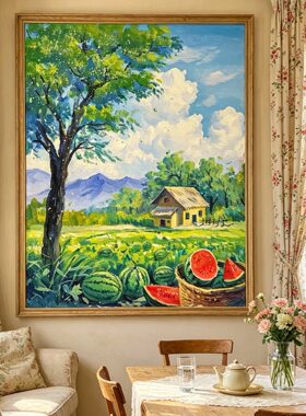 田园风景油画客厅餐厅装饰画手绘水果油画高端大气西瓜丰收油画