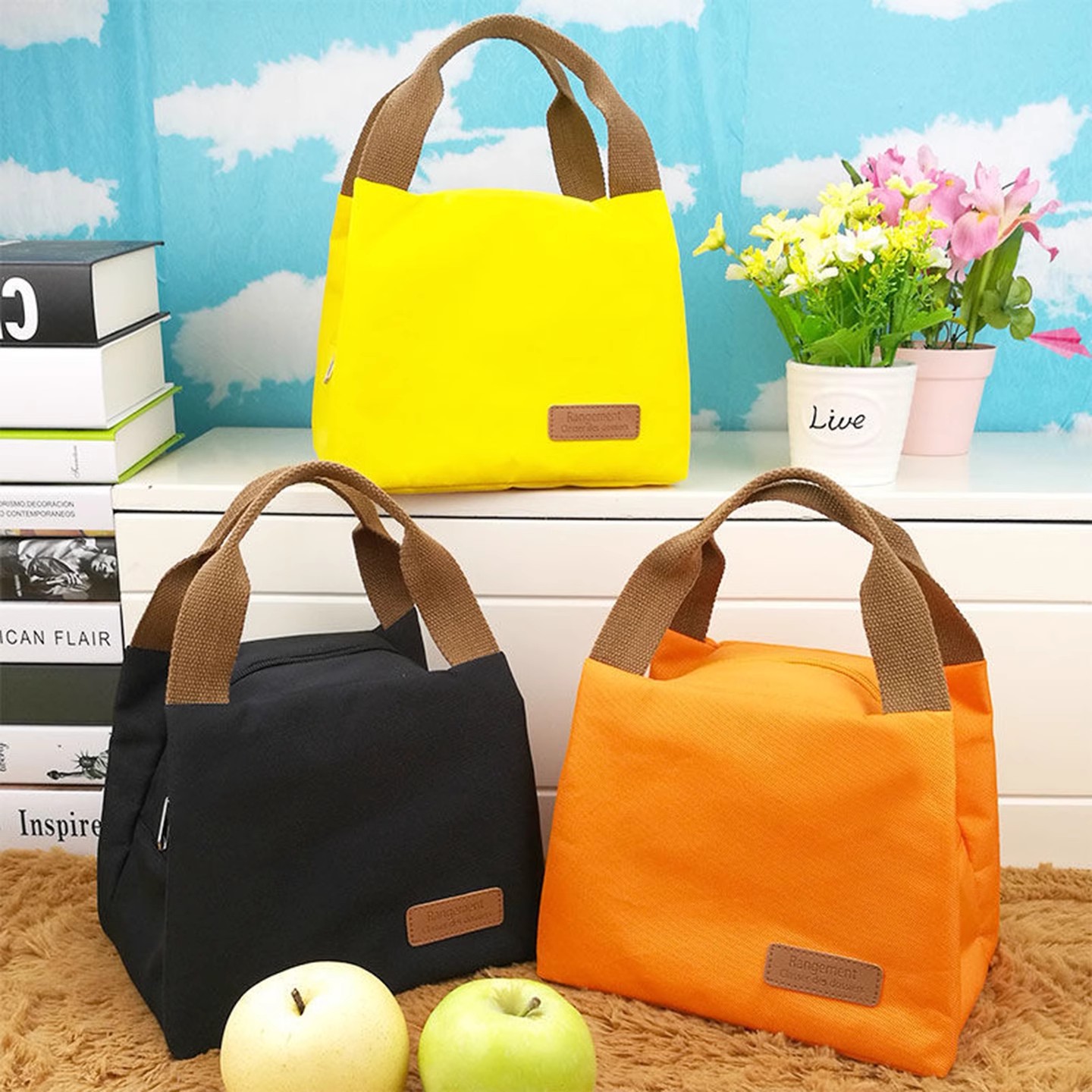 日本进口纯色牛津布铝箔保温保鲜上班族手提带饭包学生用早午