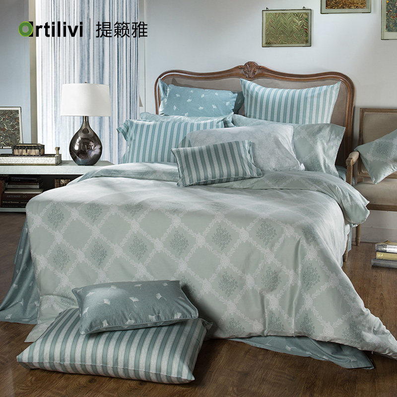 Artilivi washed pure cotton printed four piece set with European pattern bedding, Louvre Simplified Shadow