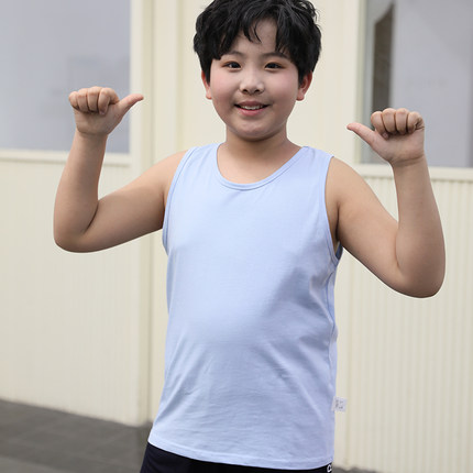 胖童背心男大童春夏薄纯棉加肥加大男孩无袖T恤学生内穿打底睡衣