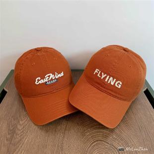 潮牌鸭舌帽秋冬季 韩版 情侣百搭街头时尚 脏橘色纯棉棒球帽2025新款