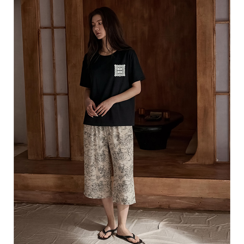 【带胸垫】莫代尔棉睡衣女夏天短袖七分裤可外穿家居服夏季套装