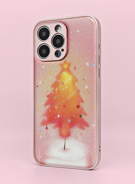 MOMO CASE原创圣诞树手机壳电镀银软包16promax全包iphone15pro14plus13/12/11防摔小众保护壳 粉色水凝膜壳